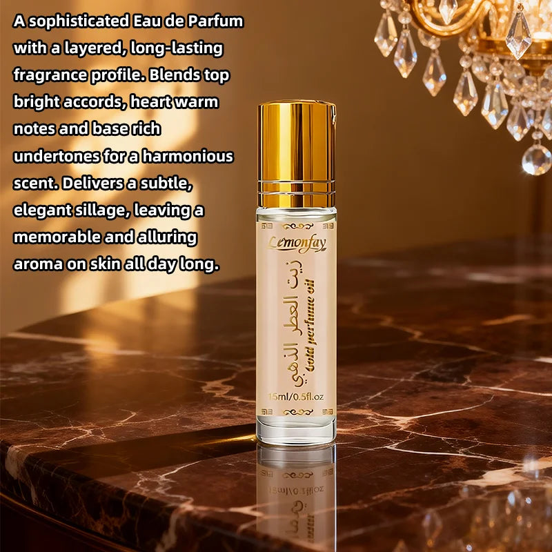 Lemonfay Luxury Gold Perfume Oil Roll-On 15ml/0.5fl.oz Arabian Fragrance Long Lasting Scent for Travel Gifting