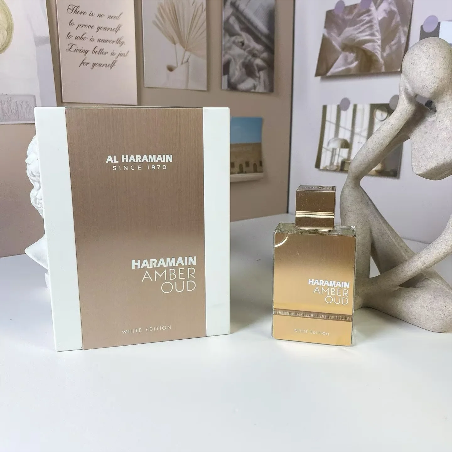 Al Haramain Amber Oud White Edition Unisex Long-Lasting Eau De Parfum Spray 60ML Portable Fragrance Cologne